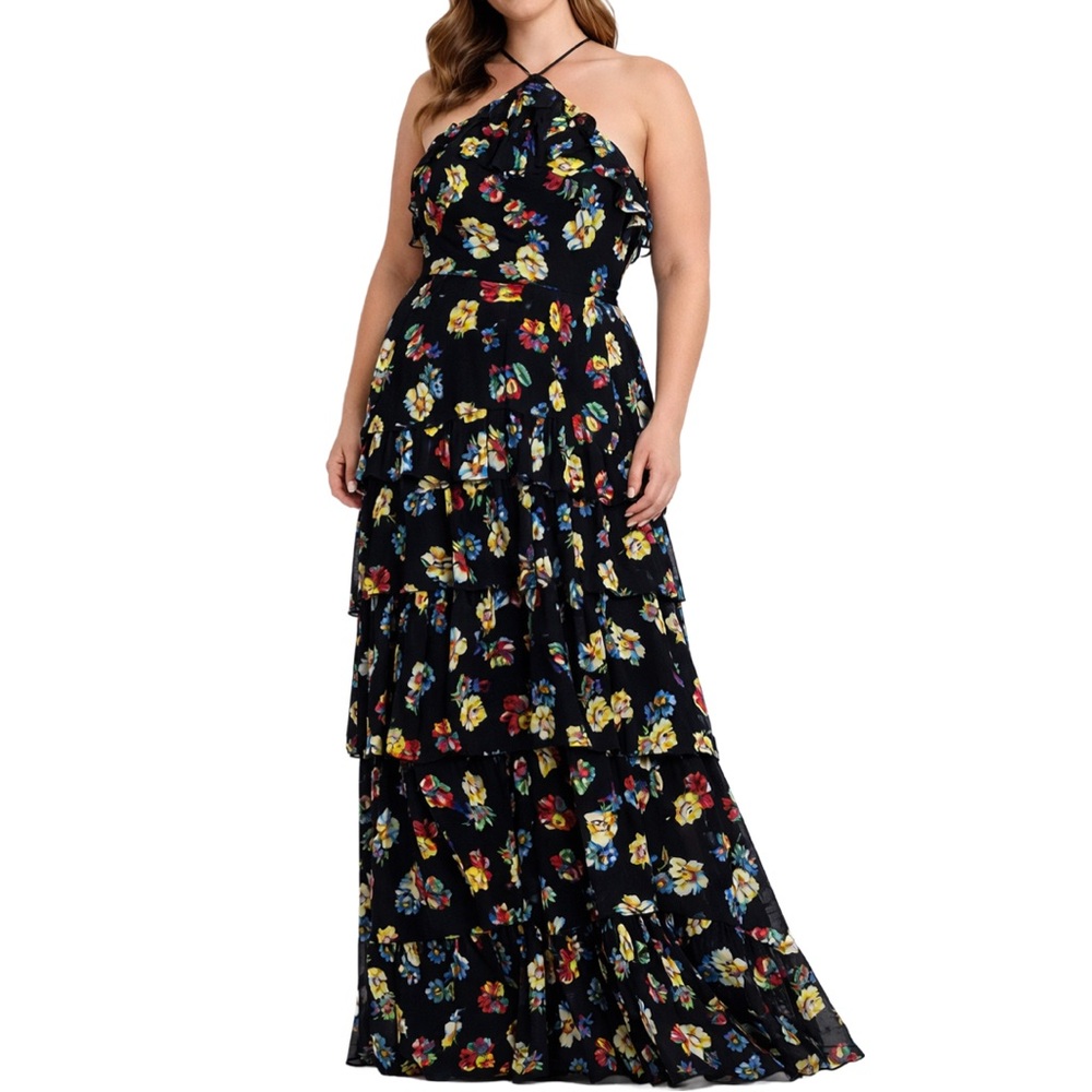 NWT Lauren Ralph Lauren Women's Floral Ruffle-Trim Georgette Halter Gown size 14
